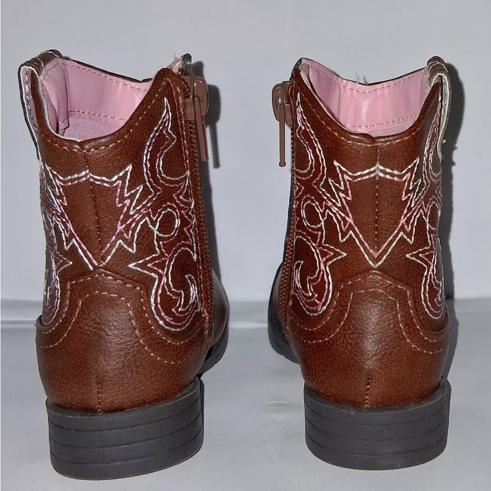 Brown Western Ankle Boots with Pink Stitching